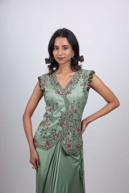 Gulnaar Draped Saree Set