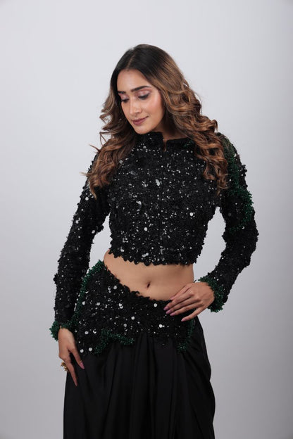 Adaa Sequin Draped Saree Set