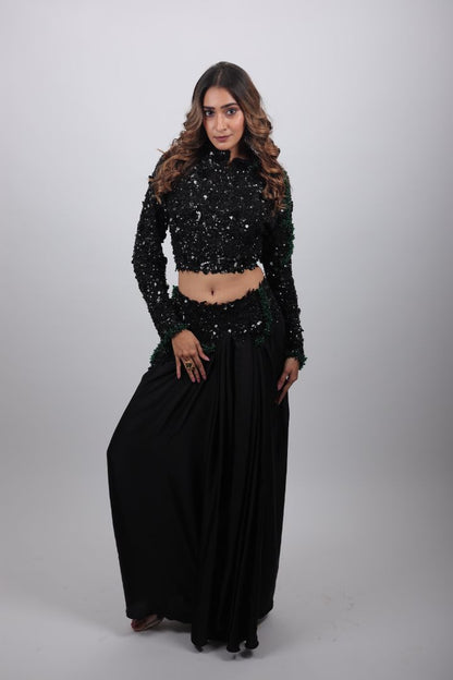 Adaa Sequin Draped Saree Set
