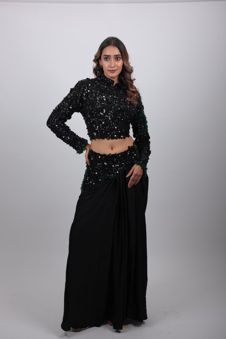 Adaa Sequin Draped Saree Set