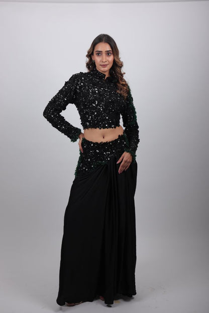 Adaa Sequin Draped Saree Set