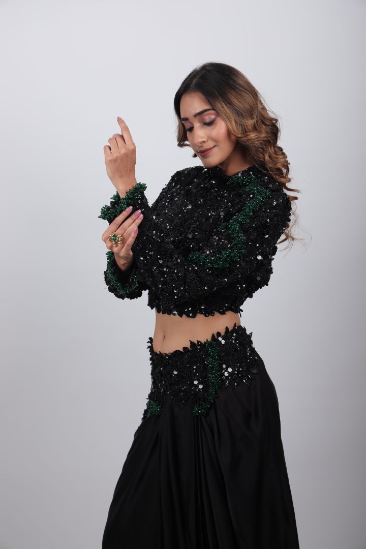 Adaa Sequin Draped Saree Set