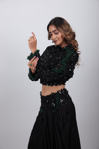 Adaa Sequin Draped Saree Set