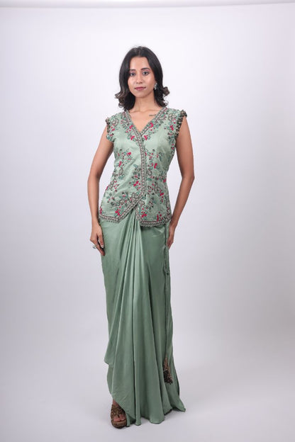 Gulnaar Draped Saree Set