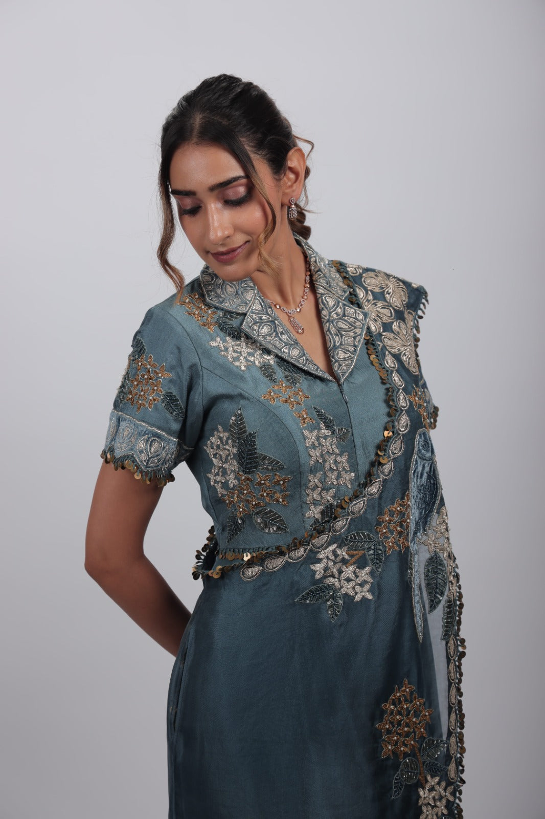 Saira Blue Embroidered Draped Set