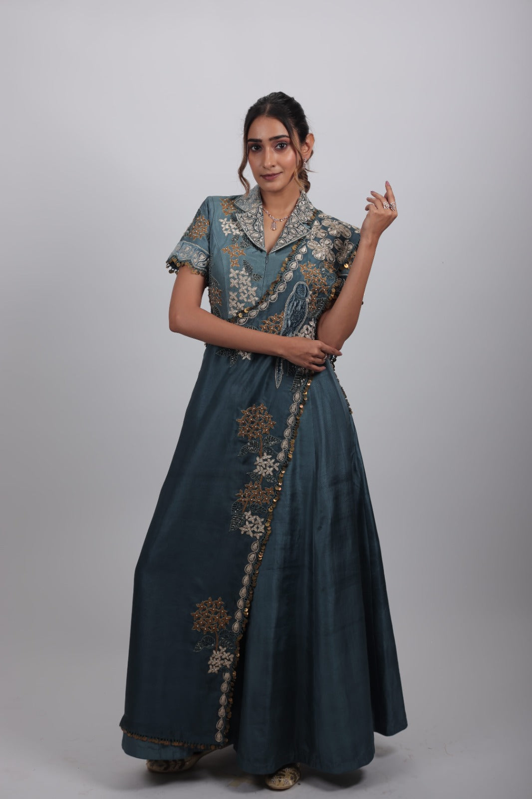 Saira Blue Embroidered Draped Set