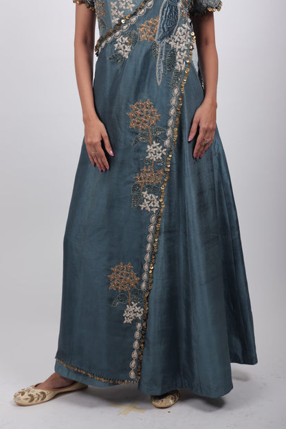 Saira Blue Embroidered Draped Set