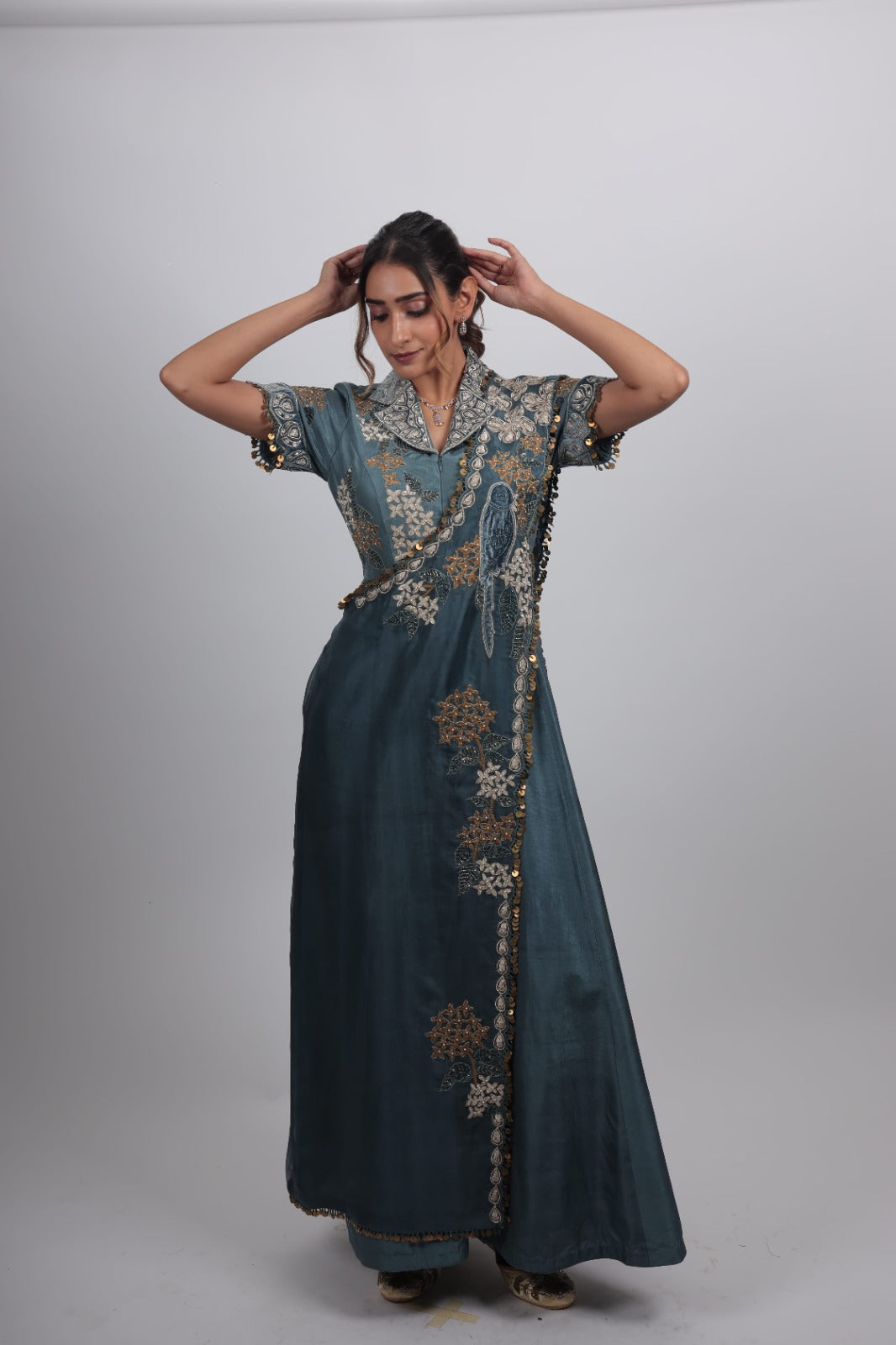 Saira Blue Embroidered Draped Set